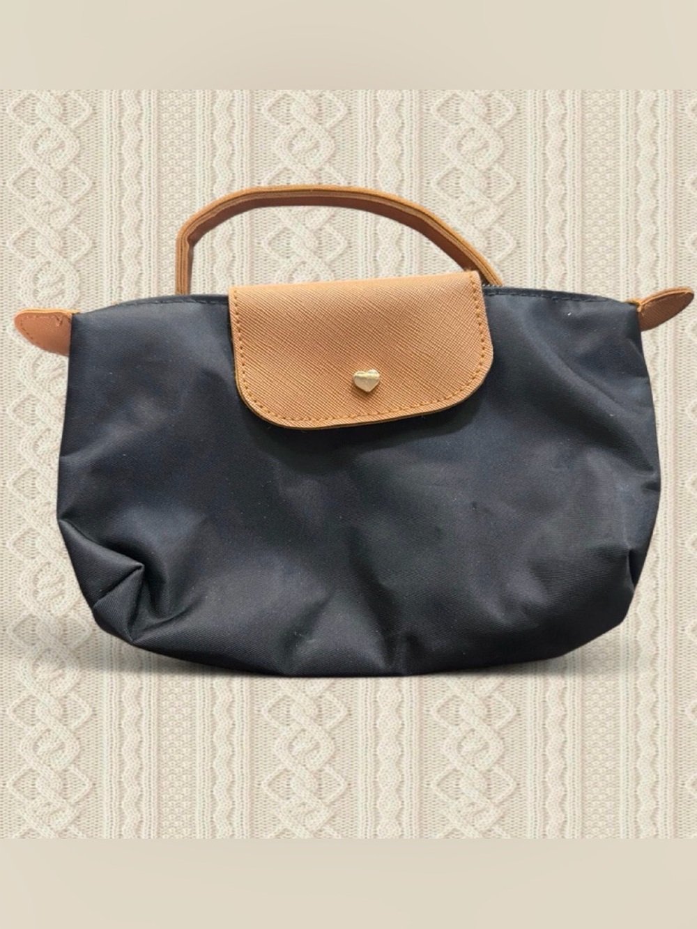 Black Mini Tote with Tan Flap and Handle